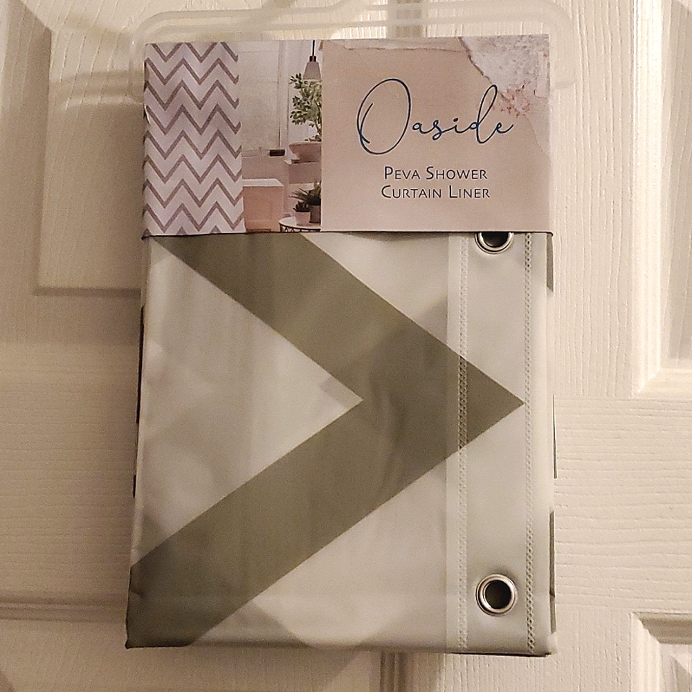 Oaside PEVA shower curtain liner gray LS018O striped Enchante Living